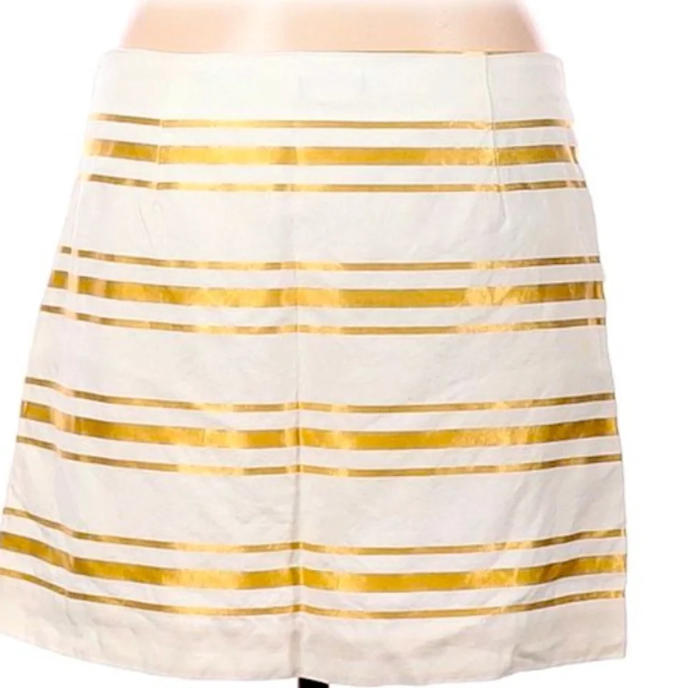 J Crew Womens Mini Skirt Striped Ivory Gold Pockets Size 10”